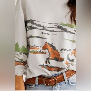 NWT Daydreamer Running Horses Oversized Crewneck Stone L